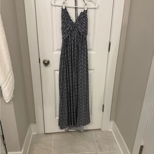 Elegant Black and White Halter Maxi Dress